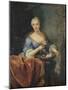 Portrait de dame tenant une corbeille de Fleurs sur fond de parc avec une balustrade et une statue-Jean Raoux-Mounted Giclee Print