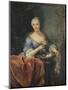 Portrait de dame tenant une corbeille de Fleurs sur fond de parc avec une balustrade et une statue-Jean Raoux-Mounted Giclee Print