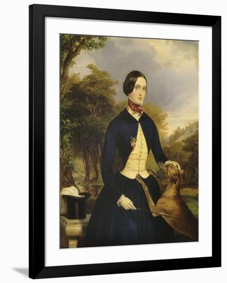 Portrait de femme en amazone avec son chien-Ferdinand Georg Waldmüller-Framed Giclee Print