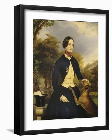 Portrait de femme en amazone avec son chien-Ferdinand Georg Waldmüller-Framed Giclee Print