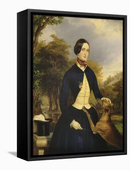 Portrait de femme en amazone avec son chien-Ferdinand Georg Waldmüller-Framed Stretched Canvas