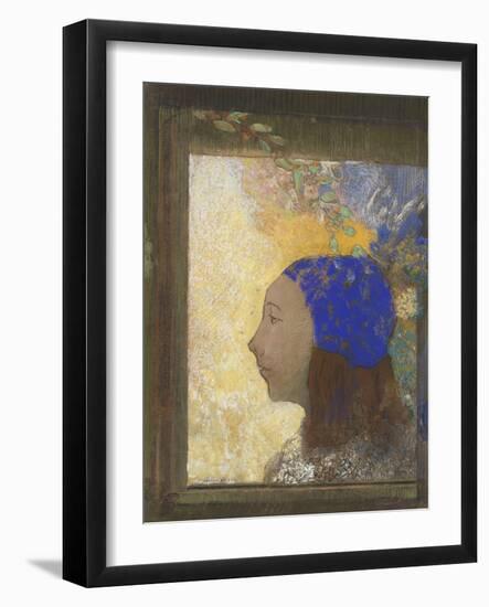 Portrait de jeune femme au bonnet bleu-Odilon Redon-Framed Giclee Print