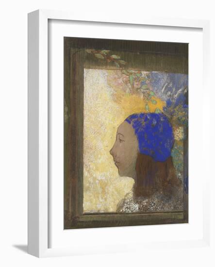 Portrait de jeune femme au bonnet bleu-Odilon Redon-Framed Giclee Print