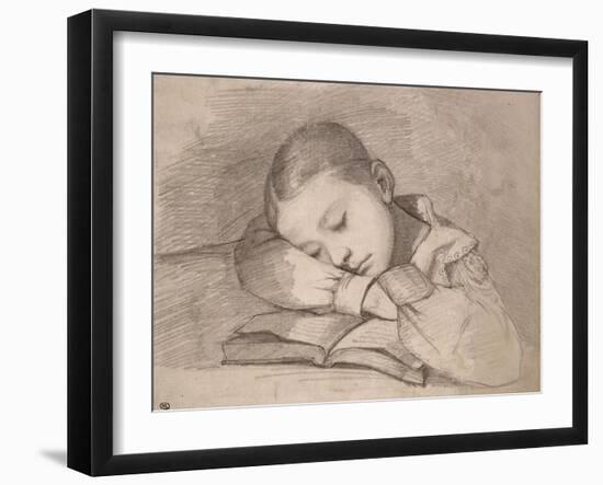 Portrait de Juliette Courbet endormie sur son livre-Gustave Courbet-Framed Giclee Print