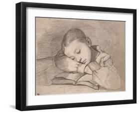 Portrait de Juliette Courbet endormie sur son livre-Gustave Courbet-Framed Giclee Print