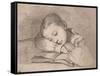 Portrait de Juliette Courbet endormie sur son livre-Gustave Courbet-Framed Stretched Canvas