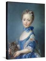Portrait De La Jeune Fille Au Chat”” Painting Au Pastel by Jean-Baptiste Perroneau (Jean Baptiste P-Jean-Baptiste Perronneau-Stretched Canvas