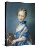 Portrait De La Jeune Fille Au Chat”” Painting Au Pastel by Jean-Baptiste Perroneau (Jean Baptiste P-Jean-Baptiste Perronneau-Stretched Canvas