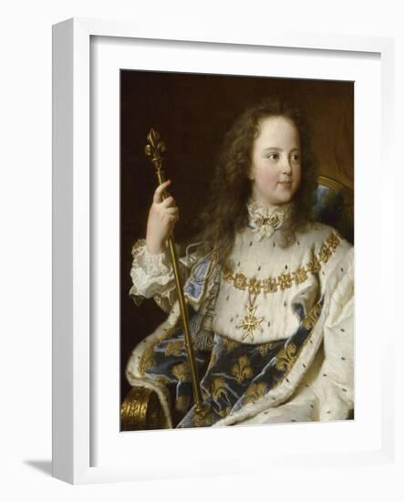 Portrait de Louis XV, âgé de cinq ans (1710-1774), assis sur son trône en grand costume royal-Hyacinthe Rigaud-Framed Giclee Print