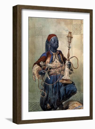Portrait De Nubien a La Pipe a Eau  (Nubian with a Waterpipe) Aquarelle De Mihaly Zichy (1827-1906-Mihaly von Zichy-Framed Giclee Print