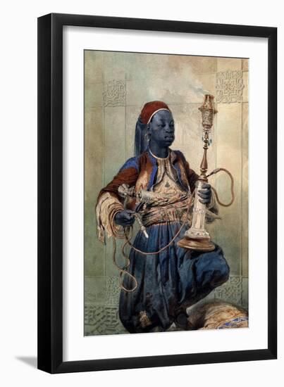 Portrait De Nubien a La Pipe a Eau  (Nubian with a Waterpipe) Aquarelle De Mihaly Zichy (1827-1906-Mihaly von Zichy-Framed Giclee Print