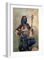 Portrait De Nubien a La Pipe a Eau  (Nubian with a Waterpipe) Aquarelle De Mihaly Zichy (1827-1906-Mihaly von Zichy-Framed Giclee Print