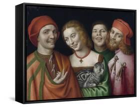 Portrait De Trois Hommes Et Une Femme Tenant Un Chat  (Three Men with a Woman Holding a Cat) Peint-Giovanni Paolo Lomazzo-Framed Stretched Canvas