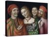 Portrait De Trois Hommes Et Une Femme Tenant Un Chat  (Three Men with a Woman Holding a Cat) Peint-Giovanni Paolo Lomazzo-Stretched Canvas