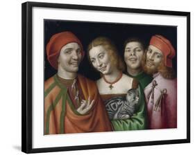 Portrait De Trois Hommes Et Une Femme Tenant Un Chat  (Three Men with a Woman Holding a Cat) Peint-Giovanni Paolo Lomazzo-Framed Giclee Print