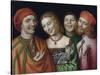 Portrait De Trois Hommes Et Une Femme Tenant Un Chat  (Three Men with a Woman Holding a Cat) Peint-Giovanni Paolo Lomazzo-Stretched Canvas
