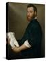 Portrait Du Sculpteur Alessandro Vittoria (1525-1608)  (The Sculptor Alessandro Vittoria (1525-160-Giovanni Battista Moroni-Stretched Canvas