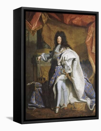 Portrait en pied de Louis XIV âgé de 63 ans en grand costume royal (1638-1715)-Hyacinthe Rigaud-Framed Stretched Canvas