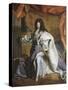 Portrait en pied de Louis XIV âgé de 63 ans en grand costume royal (1638-1715)-Hyacinthe Rigaud-Stretched Canvas