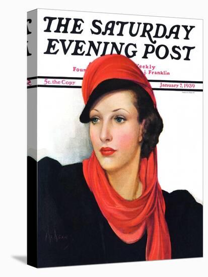 "Portrait in Black and Red," Saturday Evening Post Cover, January 7, 1939-Neysa Mcmein-Stretched Canvas
