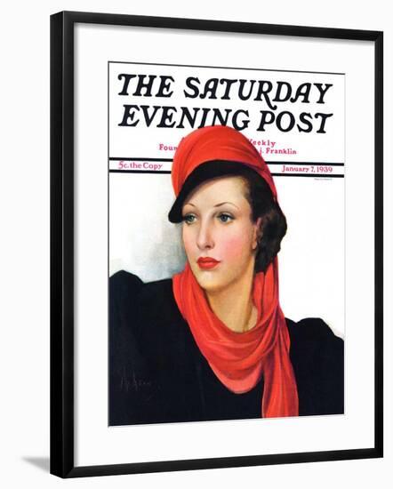 "Portrait in Black and Red," Saturday Evening Post Cover, January 7, 1939-Neysa Mcmein-Framed Giclee Print