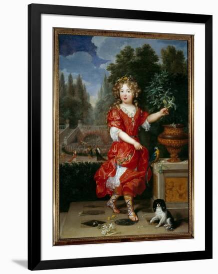 Portrait in Foot of Mademoiselle De Blois (1666-1739) Marie Anne De Bourbon, Daughter of Louis XIV-Pierre Mignard-Framed Giclee Print