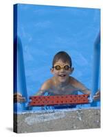 Portrait of 9 Year Old Boy in Swimming Pool, Kiamesha Lake, New York, USA-Paul Sutton-Stretched Canvas