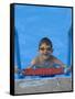 Portrait of 9 Year Old Boy in Swimming Pool, Kiamesha Lake, New York, USA-Paul Sutton-Framed Stretched Canvas