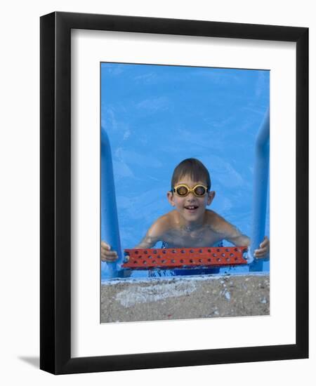 Portrait of 9 Year Old Boy in Swimming Pool, Kiamesha Lake, New York, USA-Paul Sutton-Framed Premium Photographic Print