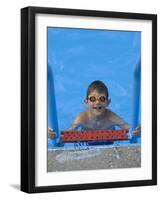 Portrait of 9 Year Old Boy in Swimming Pool, Kiamesha Lake, New York, USA-Paul Sutton-Framed Photographic Print