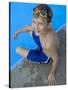 Portrait of 9 Year Old Boy Sitting at the Edge of the Swimming Pool, Kiamesha Lake, New York, USA-Paul Sutton-Stretched Canvas