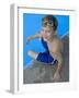 Portrait of 9 Year Old Boy Sitting at the Edge of the Swimming Pool, Kiamesha Lake, New York, USA-Paul Sutton-Framed Photographic Print