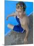 Portrait of 9 Year Old Boy Sitting at the Edge of the Swimming Pool, Kiamesha Lake, New York, USA-Paul Sutton-Mounted Photographic Print
