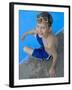 Portrait of 9 Year Old Boy Sitting at the Edge of the Swimming Pool, Kiamesha Lake, New York, USA-Paul Sutton-Framed Photographic Print