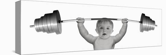 Portrait of a Baby Boy Weightlifting-null-Stretched Canvas