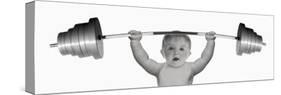 Portrait of a Baby Boy Weightlifting-null-Stretched Canvas