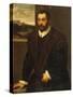 Portrait of a Bearded Gentleman Wearing a Fur-Trimmed Black Costume-Domenico Tintoretto-Stretched Canvas