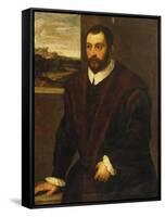 Portrait of a Bearded Gentleman Wearing a Fur-Trimmed Black Costume-Domenico Tintoretto-Framed Stretched Canvas