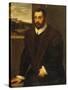 Portrait of a Bearded Gentleman Wearing a Fur-Trimmed Black Costume-Domenico Tintoretto-Stretched Canvas