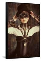 Portrait Of A Beautiful Steampunk Woman Over Grunge Background-prometeus-Framed Stretched Canvas