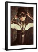 Portrait Of A Beautiful Steampunk Woman Over Grunge Background-prometeus-Framed Art Print