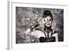 Portrait Of A Beautiful Steampunk Woman Over Grunge Background-prometeus-Framed Art Print