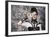 Portrait Of A Beautiful Steampunk Woman Over Grunge Background-prometeus-Framed Art Print