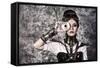 Portrait Of A Beautiful Steampunk Woman Over Grunge Background-prometeus-Framed Stretched Canvas