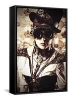 Portrait Of A Beautiful Steampunk Woman Over Vintage Background-prometeus-Framed Stretched Canvas