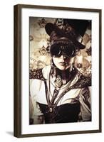 Portrait Of A Beautiful Steampunk Woman Over Vintage Background-prometeus-Framed Art Print