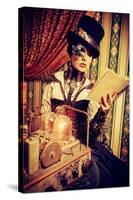Portrait Of A Beautiful Steampunk Woman Over Vintage Background-prometeus-Stretched Canvas