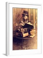 Portrait Of A Beautiful Steampunk Woman Over Vintage Background-prometeus-Framed Art Print