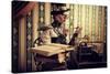 Portrait Of A Beautiful Steampunk Woman Over Vintage Background-prometeus-Stretched Canvas