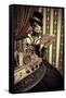 Portrait Of A Beautiful Steampunk Woman Over Vintage Background-prometeus-Framed Stretched Canvas